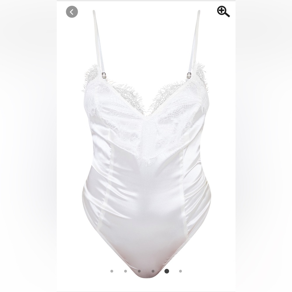 PLT — Cream Eyelash Lace Trim Thong Bodysuit